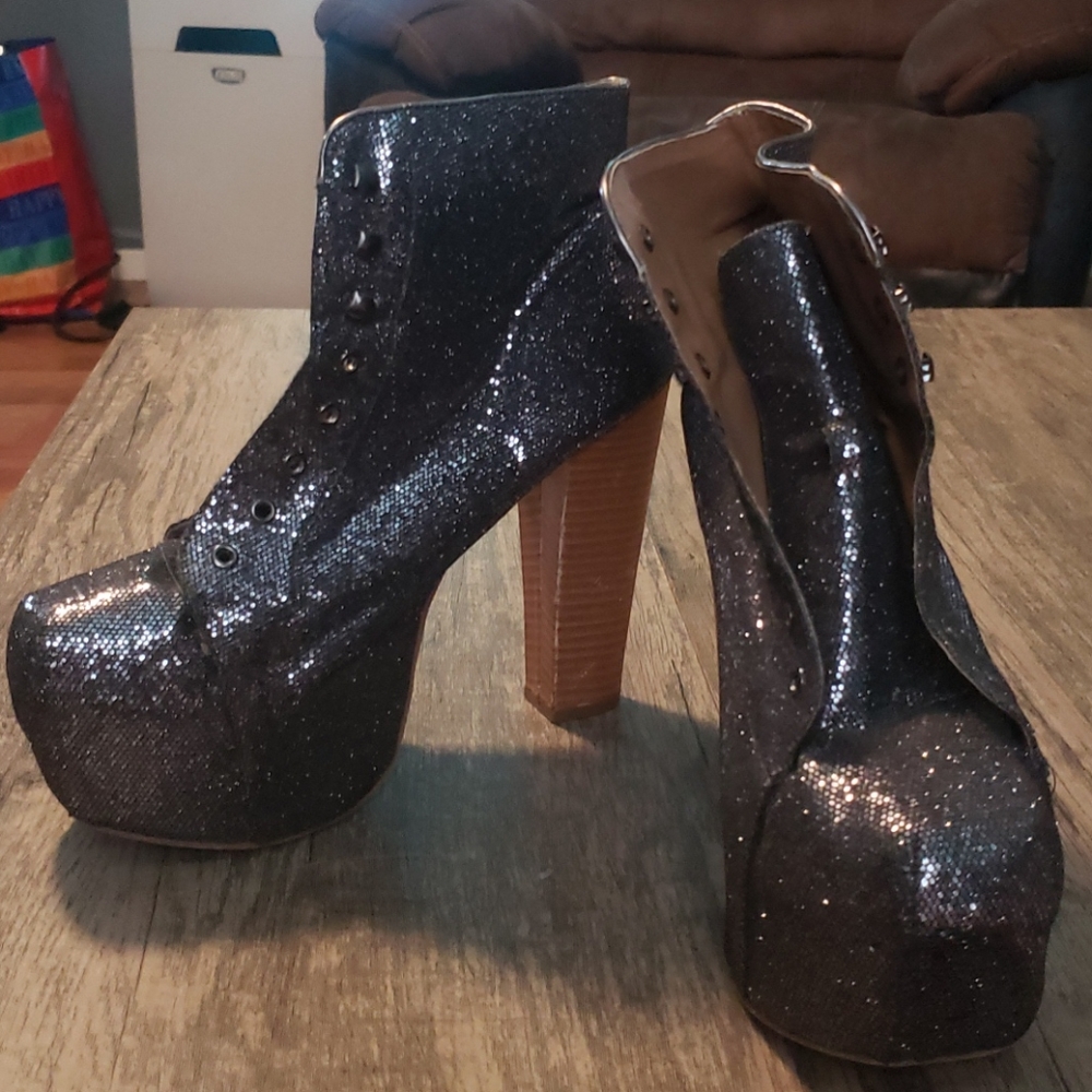 Silver sparkly heels